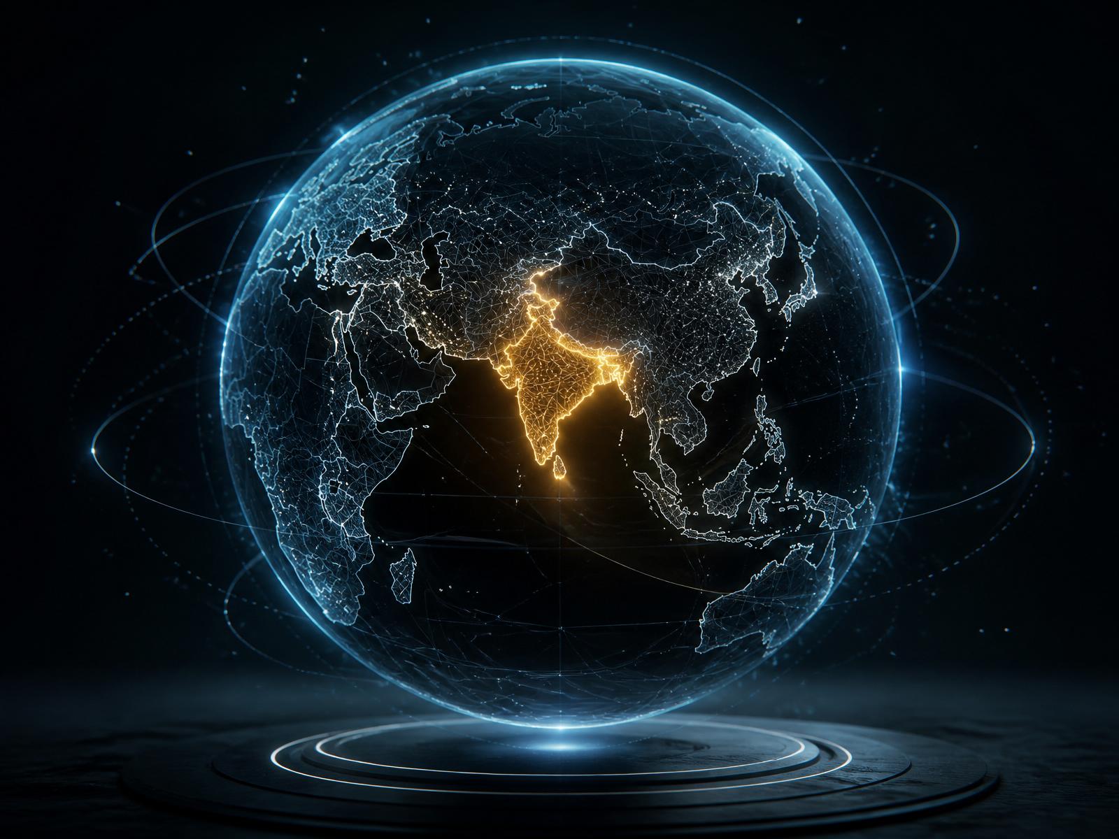 Holographic globe with India highlighted, connected across the world